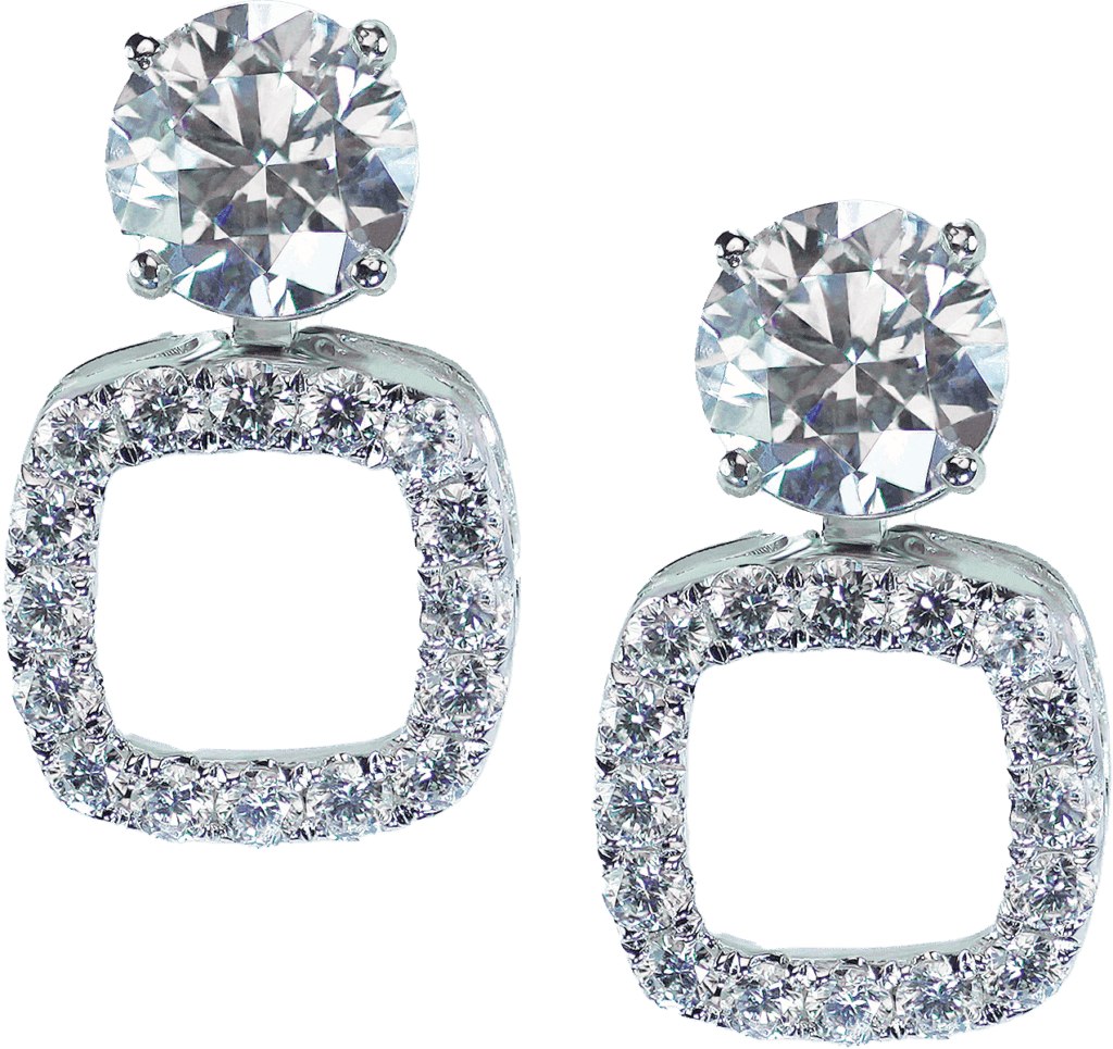 Diamond drop square earrings